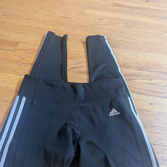 Adidas LADIES WOMENS CLASSIC BLACK WHITE LEGGINGS LOGO MEDIUM MED M $59 FALL - Picture 1 of 2